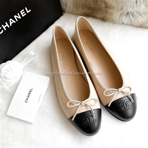 chanel beige black ballet flats|Chanel ballerina flat shoes size.